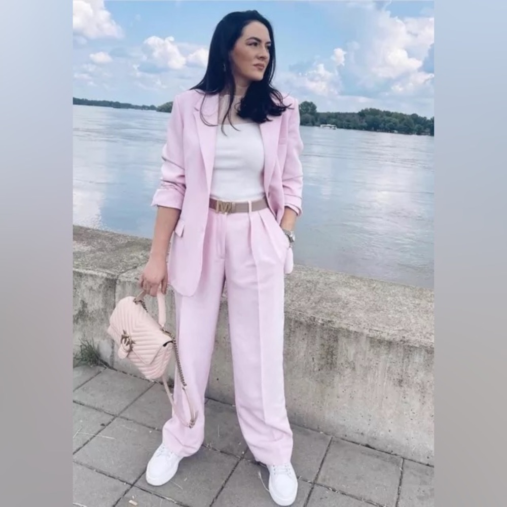 Zara STRAIGHT BLAZER JACKET Pastel Pink Color Size S NEW